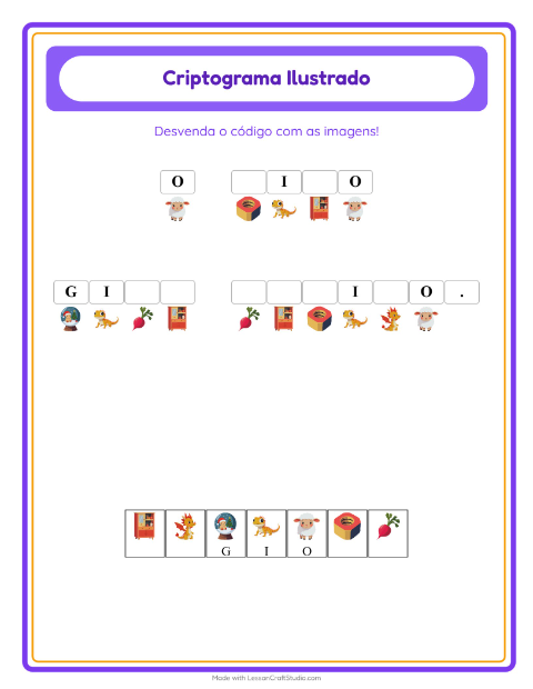 Pré-visualização da ficha de Criptograma para Educação infantil (pré-escola, 5-7 anos)