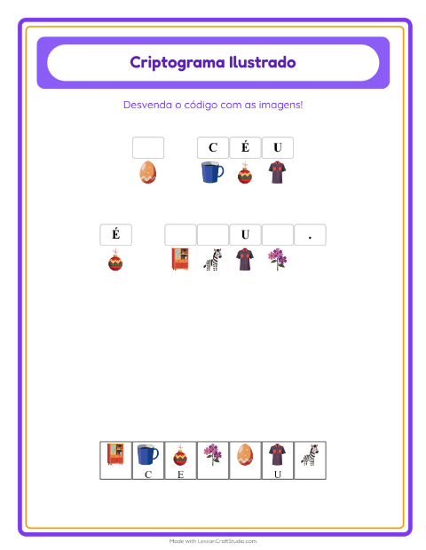 Pré-visualização da ficha de Criptograma para Educação infantil (pré-escola, 5-7 anos)