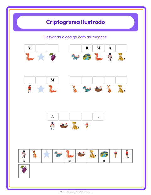 Pré-visualização da ficha de Criptograma para Educação infantil (pré-escola, 5-7 anos)