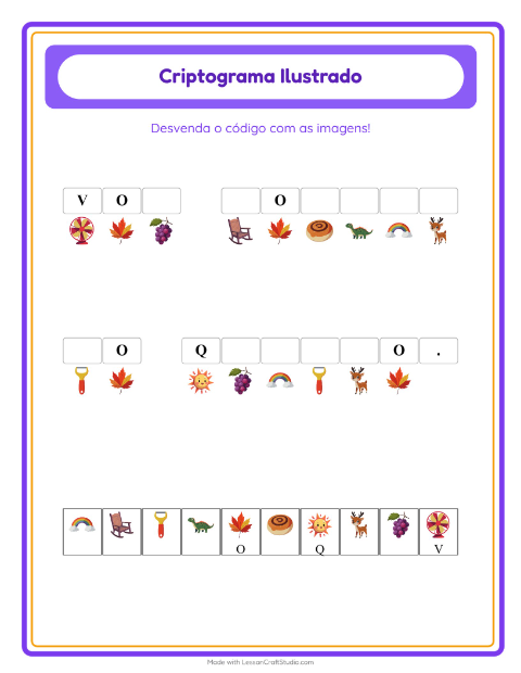 Pré-visualização da ficha de Criptograma para Educação infantil (pré-escola, 5-7 anos)