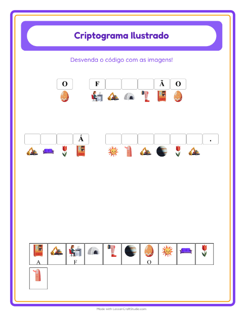 Pré-visualização da ficha de Criptograma para Educação infantil (pré-escola, 5-7 anos)