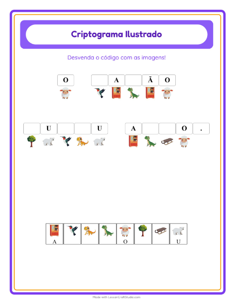 Pré-visualização da ficha de Criptograma para Educação infantil (pré-escola, 5-7 anos)
