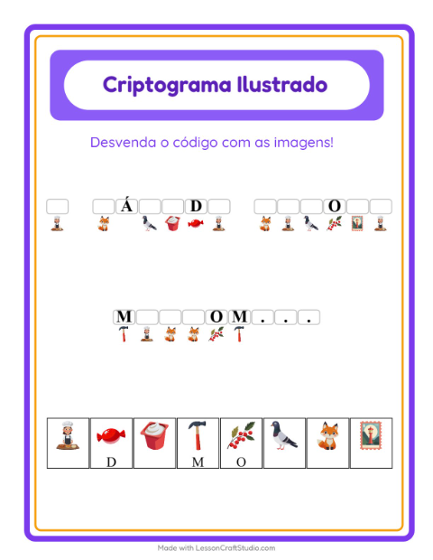 Pré-visualização da ficha de Criptograma para Educação infantil (pré-escola, 5-7 anos)