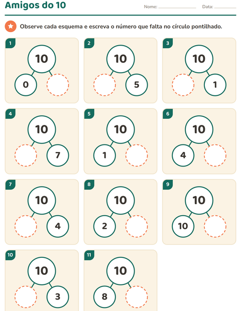Pré-visualização da ficha de Decomposição de números para Educação infantil (pré-escola, 5-7 anos)