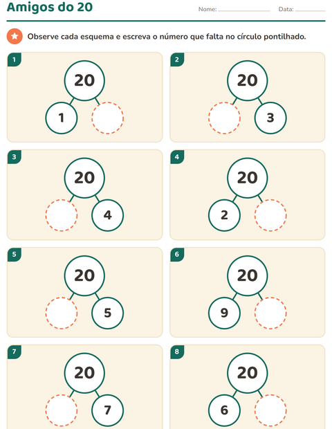 Pré-visualização da ficha de Decomposição de números para Educação infantil (pré-escola, 5-7 anos)