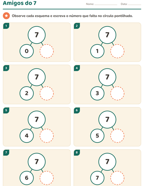 Pré-visualização da ficha de Decomposição de números para Educação infantil (pré-escola, 5-7 anos)