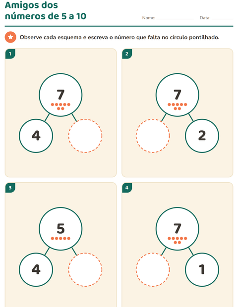 Pré-visualização da ficha de Decomposição de números para Educação infantil (pré-escola, 5-7 anos)