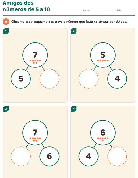 Pré-visualização da ficha de Decomposição de números para Educação infantil (pré-escola, 5-7 anos)