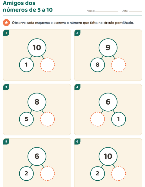 Pré-visualização da ficha de Decomposição de números para Educação infantil (pré-escola, 5-7 anos)