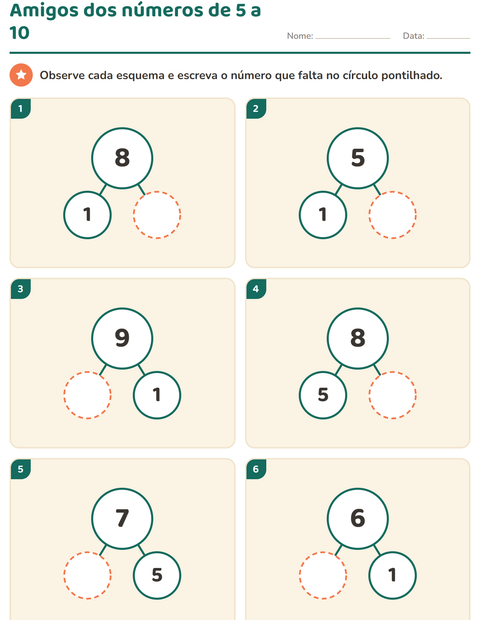 Amigos dos números de 5 a 10: todos misturados