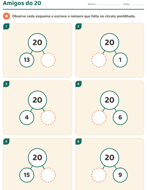 Pré-visualização da ficha de Decomposição de números para Educação infantil (pré-escola, 5-7 anos)
