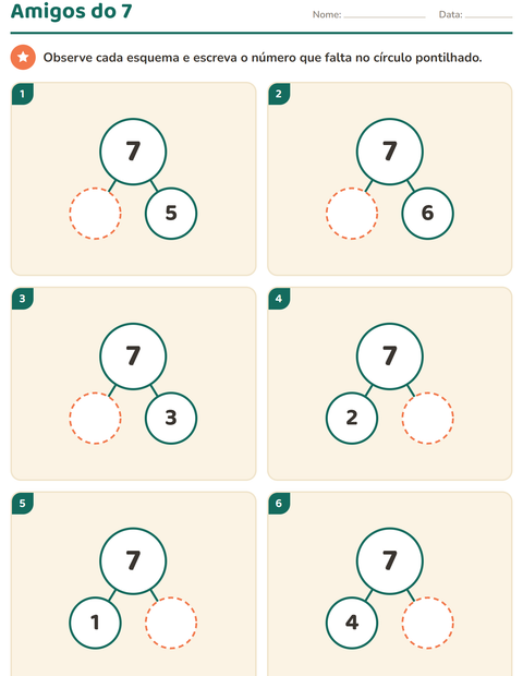 Pré-visualização da ficha de Decomposição de números para Educação infantil (pré-escola, 5-7 anos)