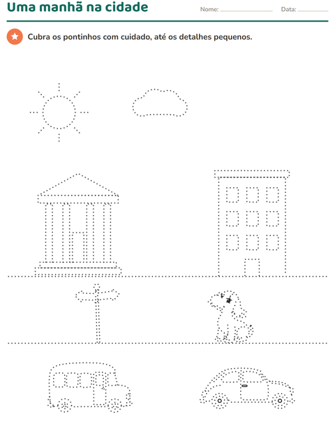 Prévia: Desenhos pontilhados para o 1º ano: uma manhã na cidade