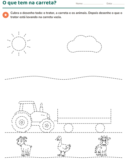 Prévia: Cubra o desenho e depois desenhe: o que tem na carreta?