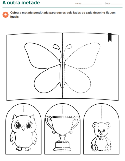 Prévia: Simetria com desenhos pontilhados: complete a outra metade