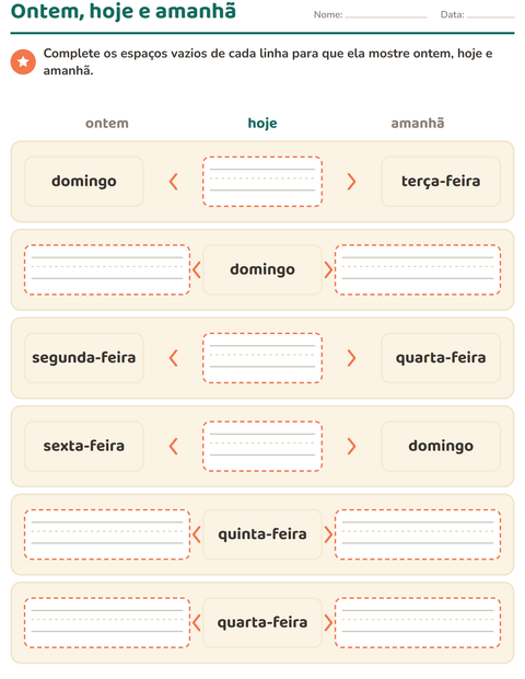 Pré-visualização da ficha de Dias e meses para 1º ano do ensino fundamental
