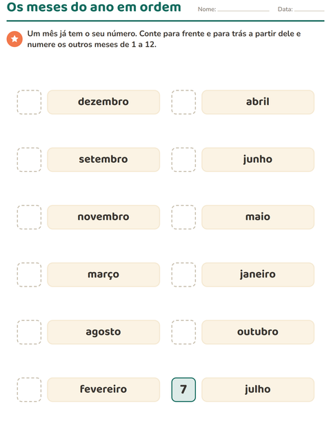 Pré-visualização da ficha de Dias e meses para 1º ano do ensino fundamental