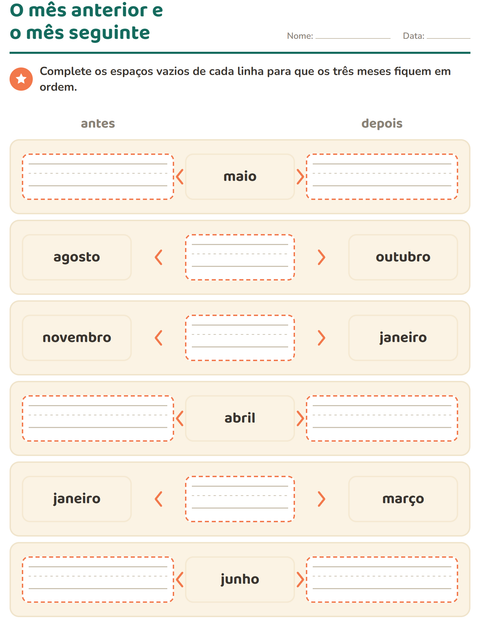 Pré-visualização da ficha de Dias e meses para 1º ano do ensino fundamental