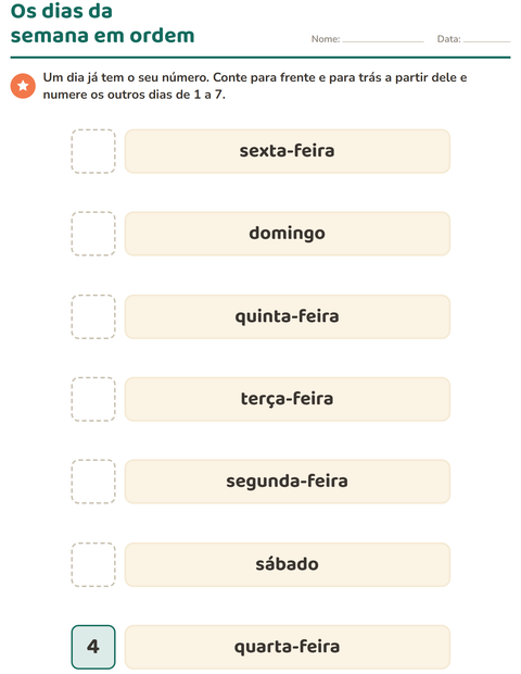Pré-visualização da ficha de Dias e meses para Educação infantil (pré-escola, 5-7 anos)