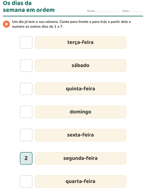Pré-visualização da ficha de Dias e meses para Educação infantil (pré-escola, 5-7 anos)