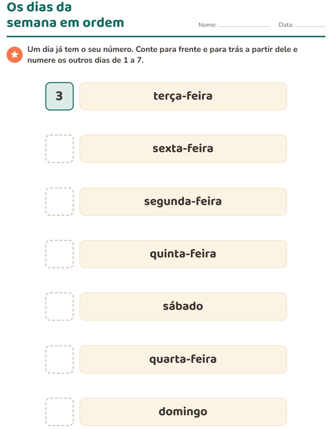 Pré-visualização da ficha de Dias e meses para Educação infantil (pré-escola, 5-7 anos)