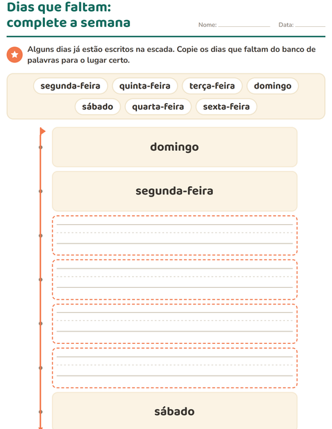Pré-visualização da ficha de Dias e meses para Educação infantil (pré-escola, 5-7 anos)