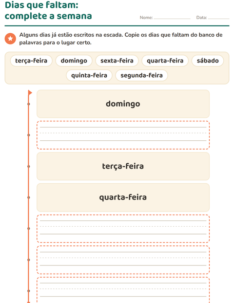 Pré-visualização da ficha de Dias e meses para Educação infantil (pré-escola, 5-7 anos)