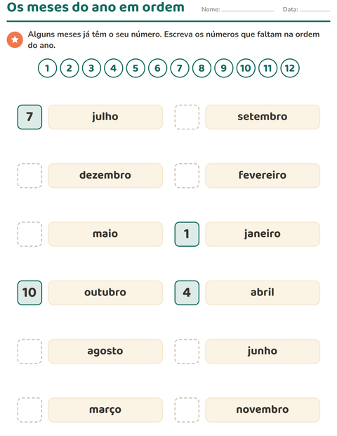 Pré-visualização da ficha de Dias e meses para 1º ano do ensino fundamental