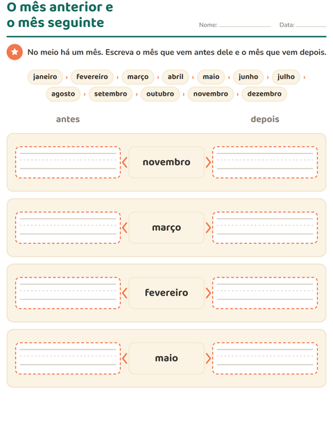 Pré-visualização da ficha de Dias e meses para 1º ano do ensino fundamental