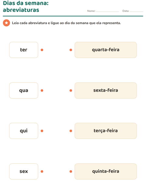 Pré-visualização da ficha de Dias e meses para 1º ano do ensino fundamental