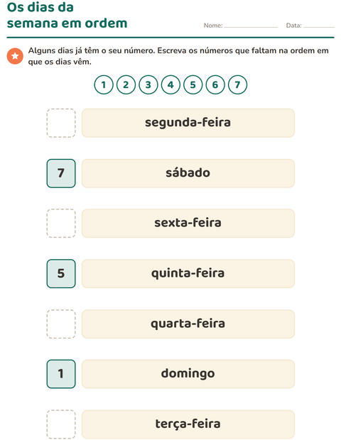 Pré-visualização da ficha de Dias e meses para Educação infantil (pré-escola, 5-7 anos)