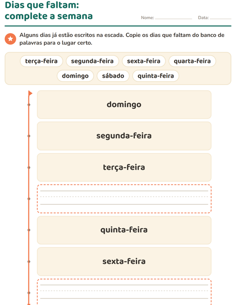 Pré-visualização da ficha de Dias e meses para Educação infantil (pré-escola, 5-7 anos)