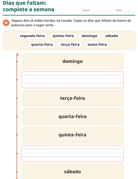 Pré-visualização da ficha de Dias e meses para Educação infantil (pré-escola, 5-7 anos)
