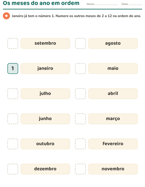 Os meses do ano em ordem