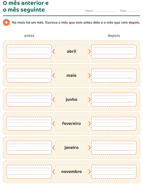 Pré-visualização da ficha de Dias e meses para 1º ano do ensino fundamental