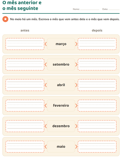 Pré-visualização da ficha de Dias e meses para 1º ano do ensino fundamental