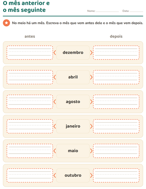 Pré-visualização da ficha de Dias e meses para 1º ano do ensino fundamental