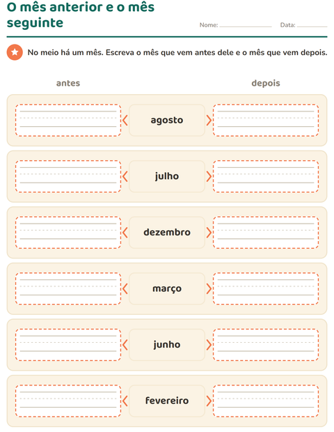 O mês anterior e o mês seguinte