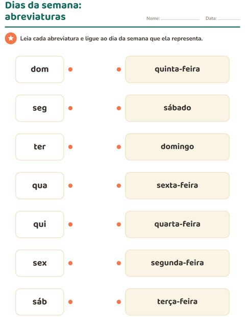 Pré-visualização da ficha de Dias e meses para 1º ano do ensino fundamental