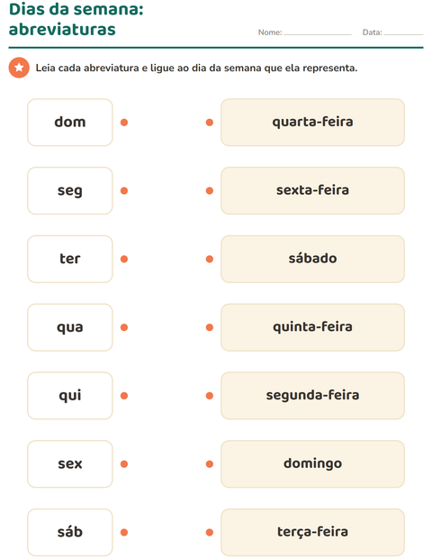 Prévia: Dias da semana: abreviaturas