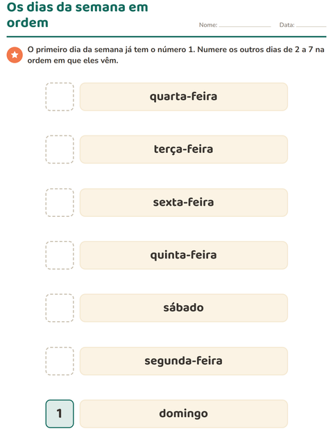 Os dias da semana em ordem