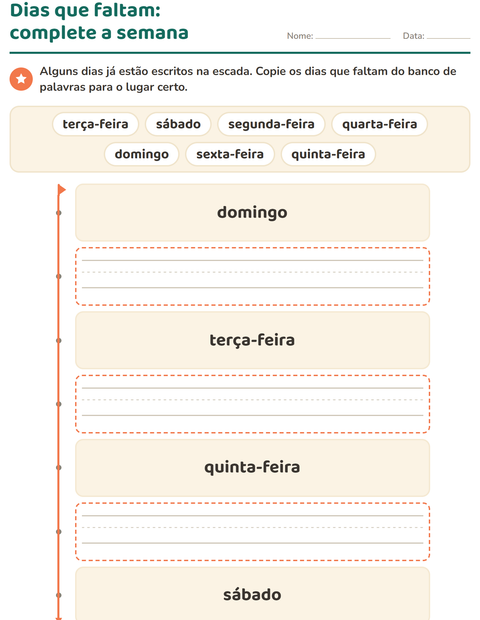 Pré-visualização da ficha de Dias e meses para Educação infantil (pré-escola, 5-7 anos)