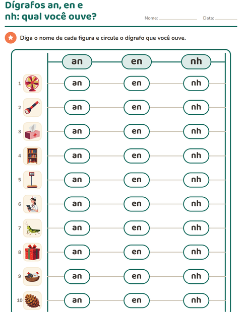 Pré-visualização da ficha de Dígrafos para 1º ano do ensino fundamental