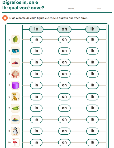 Pré-visualização da ficha de Dígrafos para 1º ano do ensino fundamental