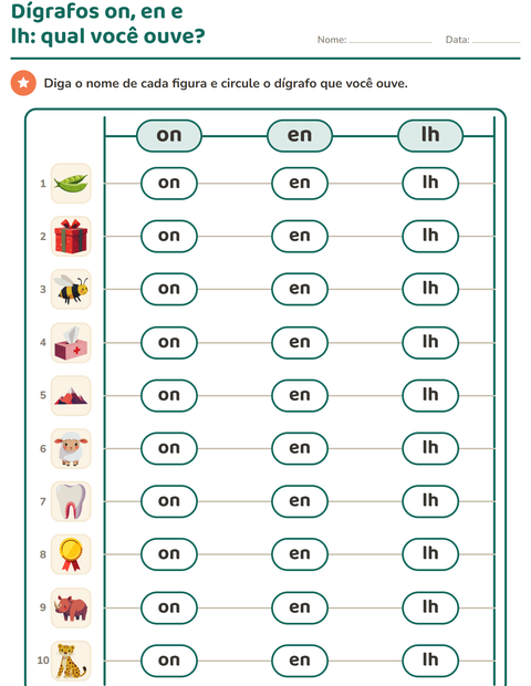 Pré-visualização da ficha de Dígrafos para 1º ano do ensino fundamental