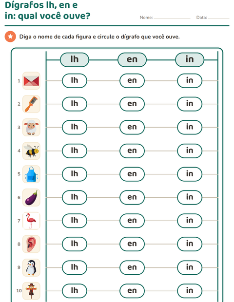 Pré-visualização da ficha de Dígrafos para 1º ano do ensino fundamental