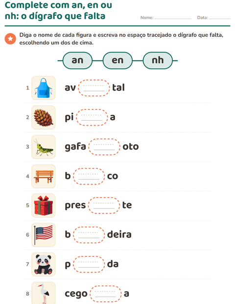 Pré-visualização da ficha de Dígrafos para 1º ano do ensino fundamental