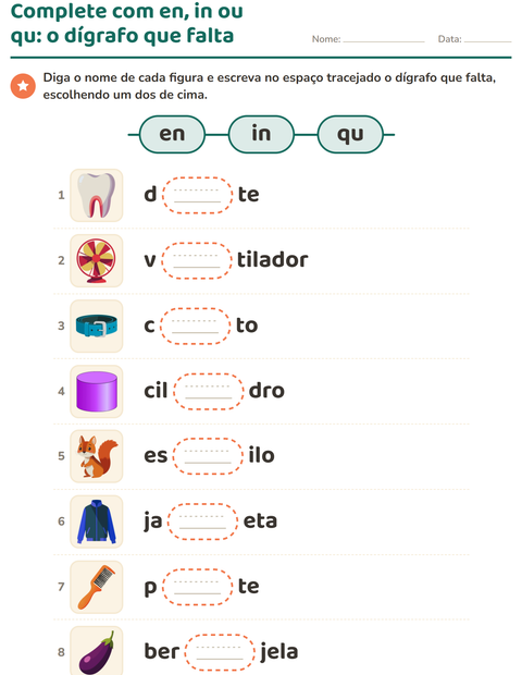 Pré-visualização da ficha de Dígrafos para 1º ano do ensino fundamental