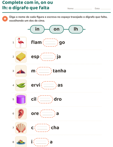 Pré-visualização da ficha de Dígrafos para 1º ano do ensino fundamental