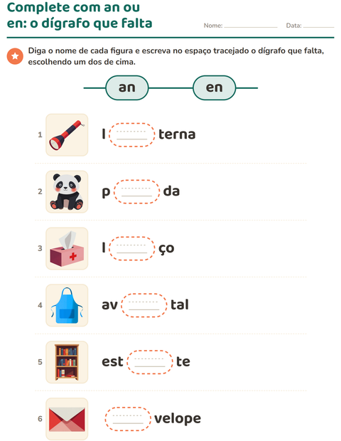 Pré-visualização da ficha de Dígrafos para 1º ano do ensino fundamental